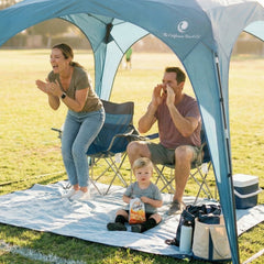 Pop 'N Go Canopy in blue providing shade for outdoor activities and UV protection.