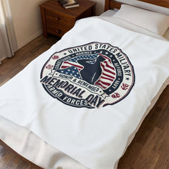 Memorial Day Salute Velveteen Plush Blanket | USA 250, 1776–2026, vintage distressed
