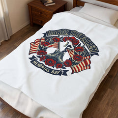 Honor the Fallen Memorial Day Velveteen Plush Blanket | USA 250, vintage distressed Americana