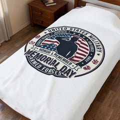 Memorial Day Salute Velveteen Plush Blanket | USA 250, 1776–2026, vintage distressed