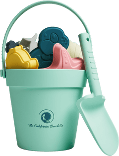 Colorful Sea Creatures Beach Toy Set pieces including seahorse, turtle, shell, whale, starfish, and shark for sand play.
