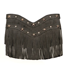 Boot Fringe stylish black leather accessory with star studs for enhancing cowboy boots.